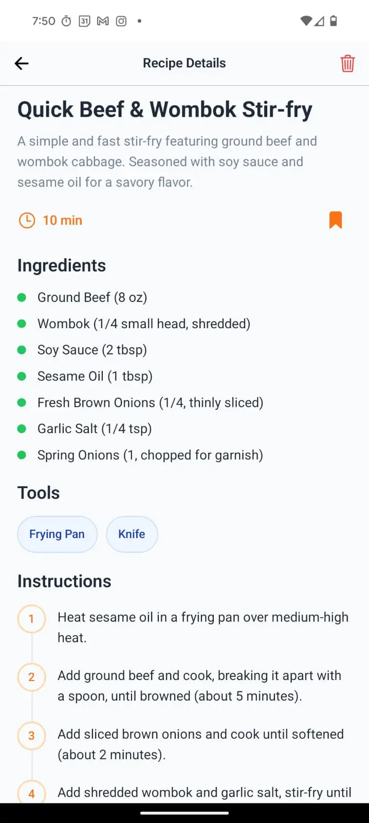 MinuMeal App Recipe Details