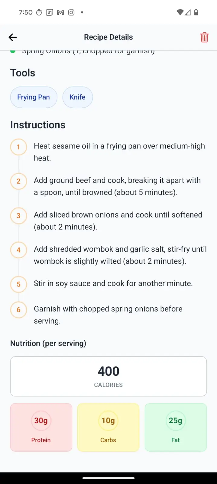 MinuMeal App Recipe Instructions
